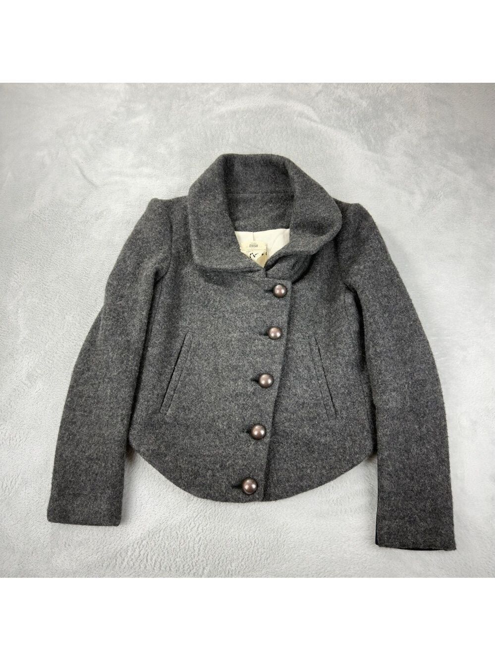 Evisu NWT Women's Size 2 US Wool Blend Cropped Pea Coat Jacket